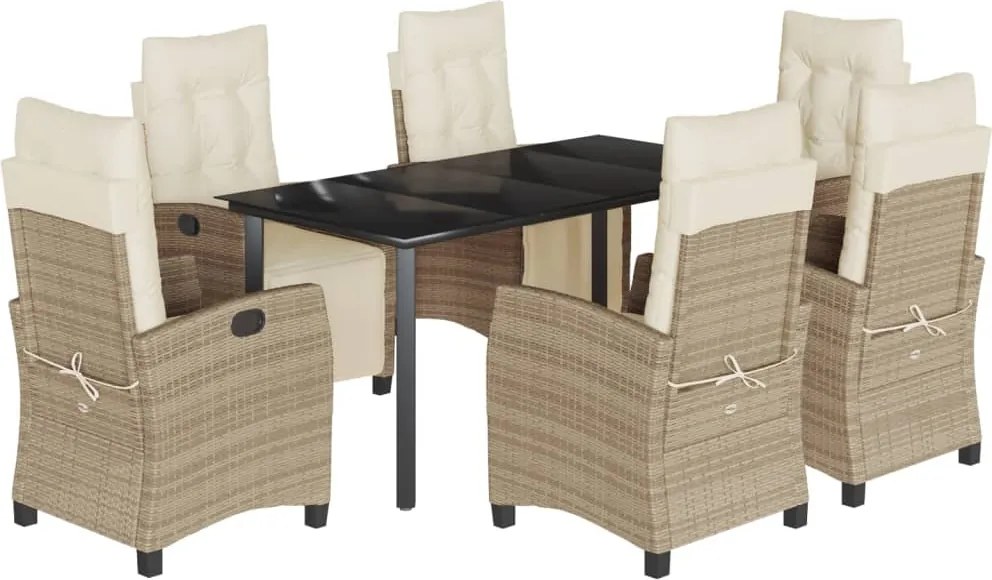 vidaXL 7 részes bézs polyrattan kerti étkezőgarnitúra párnákkal