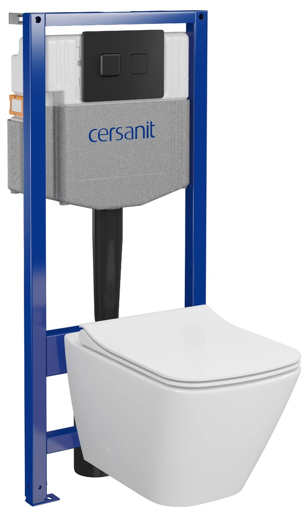 Cersanit City, System50 PNEU süllyesztett keret + függő WC csésze City Square CleanOn + fekete gomb Circle, S701-777