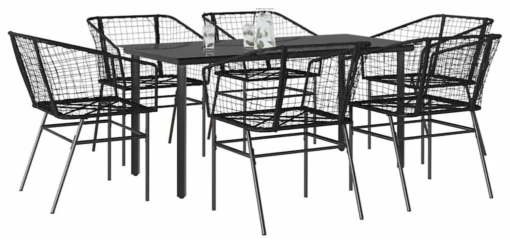 vidaXL 7 részes fekete polyrattan üveg kerti étkezőgarnitúra