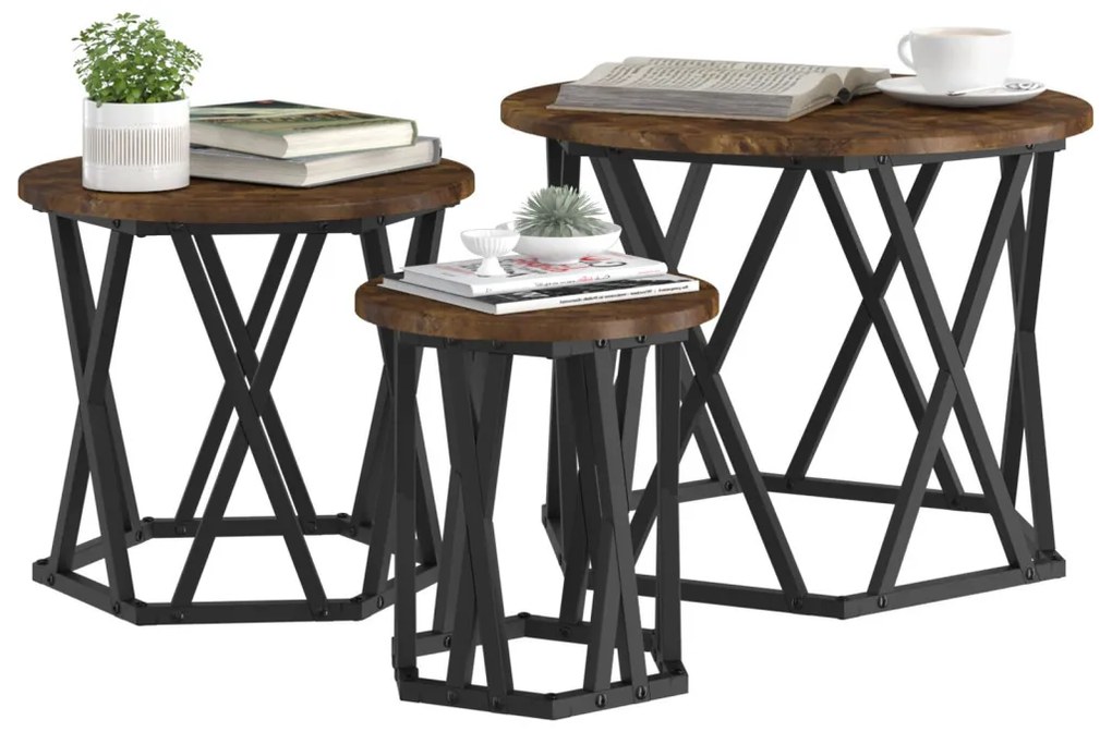 Fészek oldalsó asztal 3 pcs Füstölt tölgy 53 x 53 x 40 cm