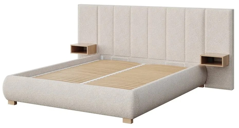Krémszínű kárpitozott franciaágy ágyráccsal 180x200 cm Fioro – MESONICA