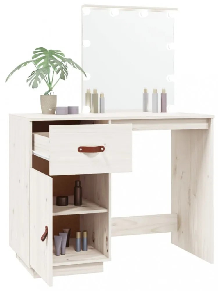 fehér tömör fenyőfa fésülködőasztal LED-del 95 x 50 x 133,5 cm