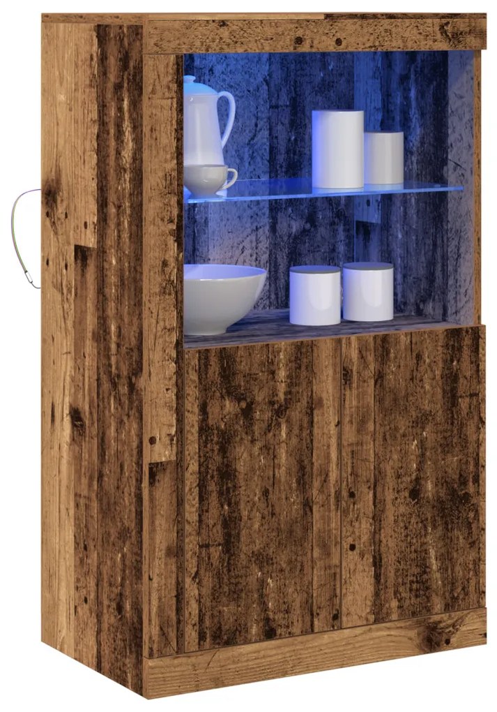 LED világítással rendelkező oldalszekrény, régi fa, 60,5x37x100 cm