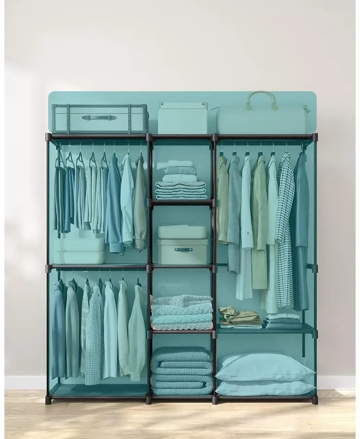 Hordozható, nyitott gardrób, ruhatartó, 43 x 182 x 182 cm fekete