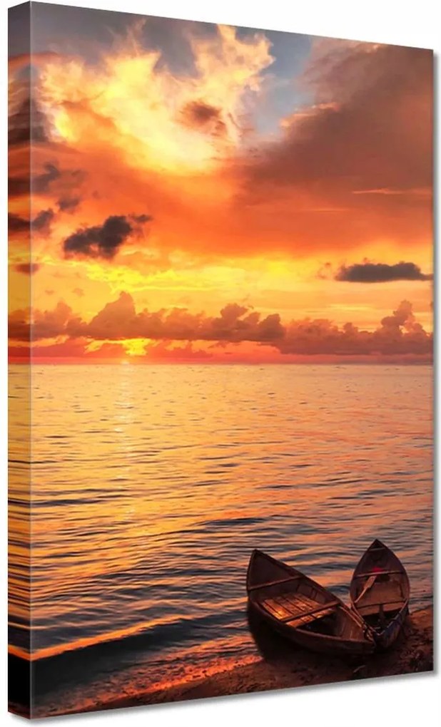 Vászonkép 20x30 Csónakok naplementekor Naplemente a tengeren Kilátás