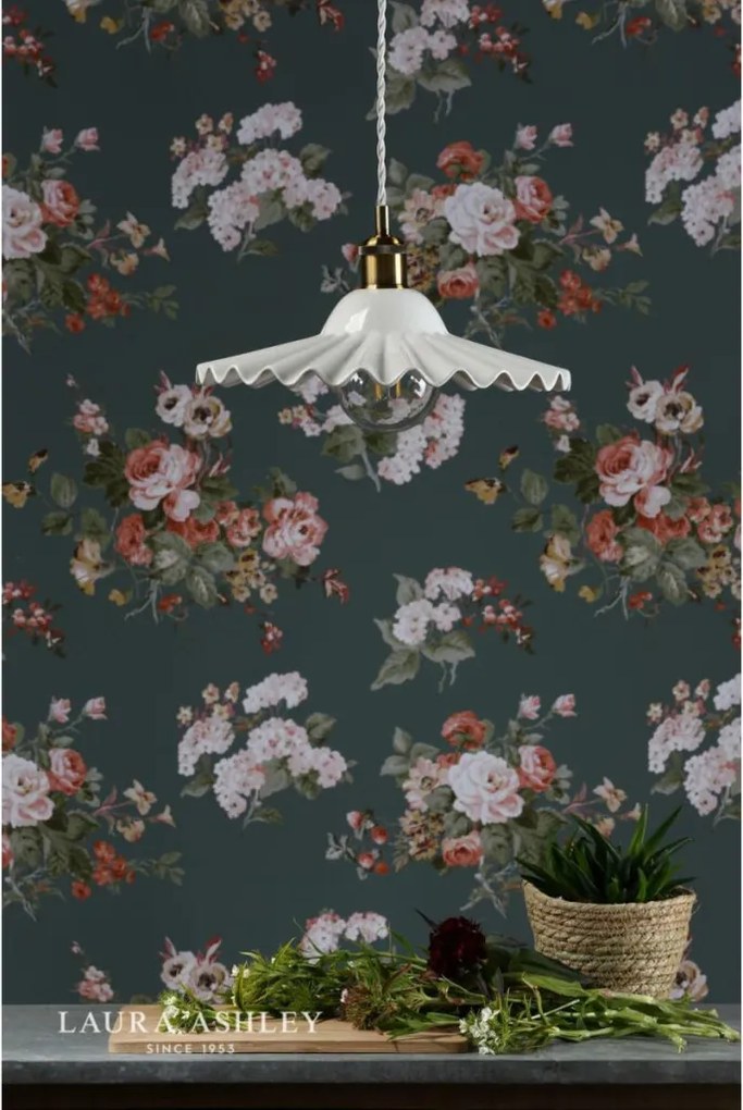 LAURA ASHLEY 3756098-Q BECA Klasszikus Függesztett Lámpa Antik Sárgaréz, Fehér E27 IP20