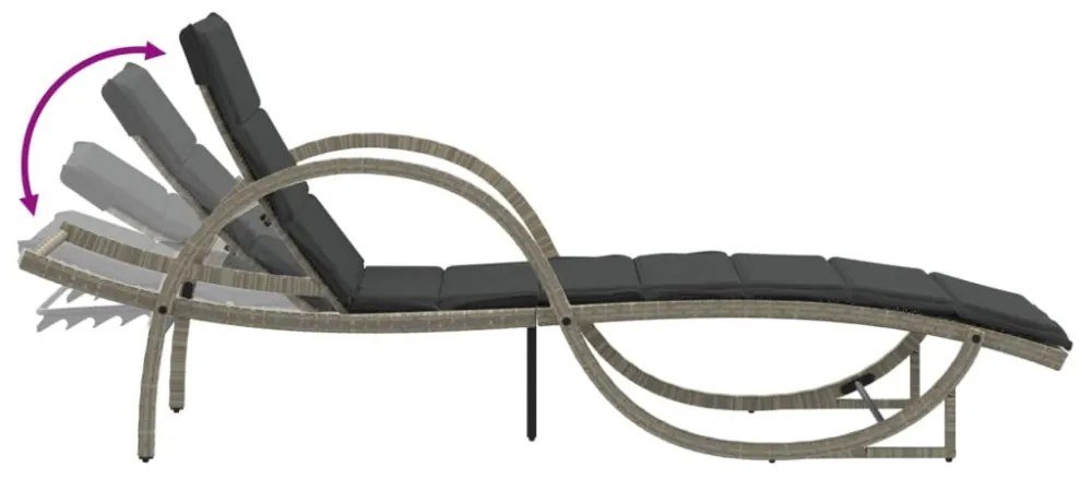 világosszürke polyrattan napozóágy párnával 60x199x42 cm
