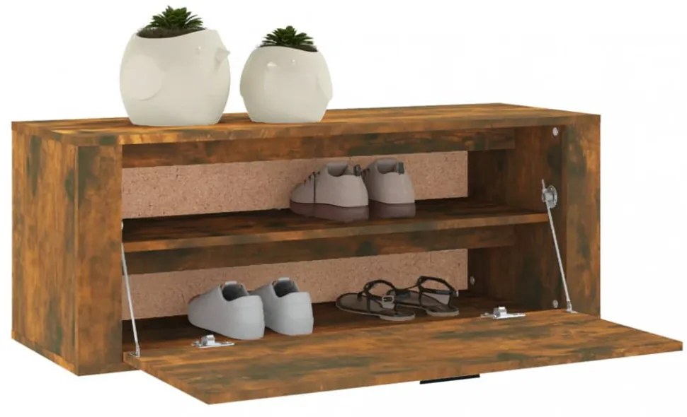 füstös tölgy színű szerelt fa fali cipősszekrény 100x35x38 cm
