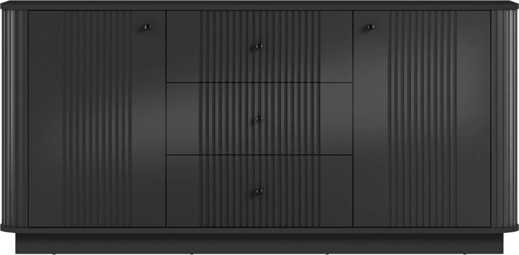 Vesper fiókos komód 160 cm - fekete / fekete fogantyúk