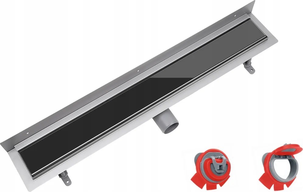 Lineáris fali lefolyó szett Vogi rács Fekete Üveg 90cm +száraz Szifon