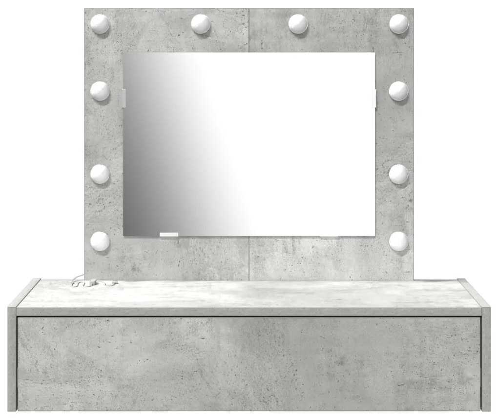 vidaXL Öltözködőasztal tükör lámpákkal Szürke 83 x 40 x 70 cm Faanyag