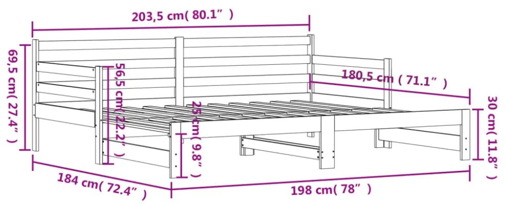 tömör fenyőfa kihúzható kanapéágy 90 x 200 cm