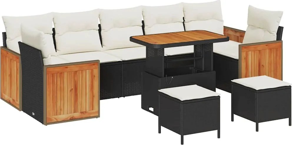 vidaXL Kerti Kanapé Szett párnával 13 pcs Fekete és Krém polirattan