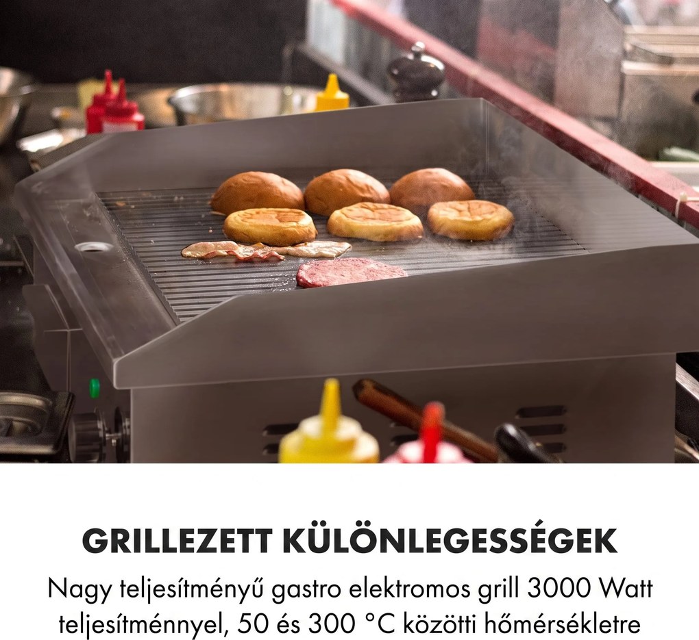 Klarstein Grillmeile 3000R, elektromos grill, 3000 W, grill lap, 54,5 x 35 cm, bordás