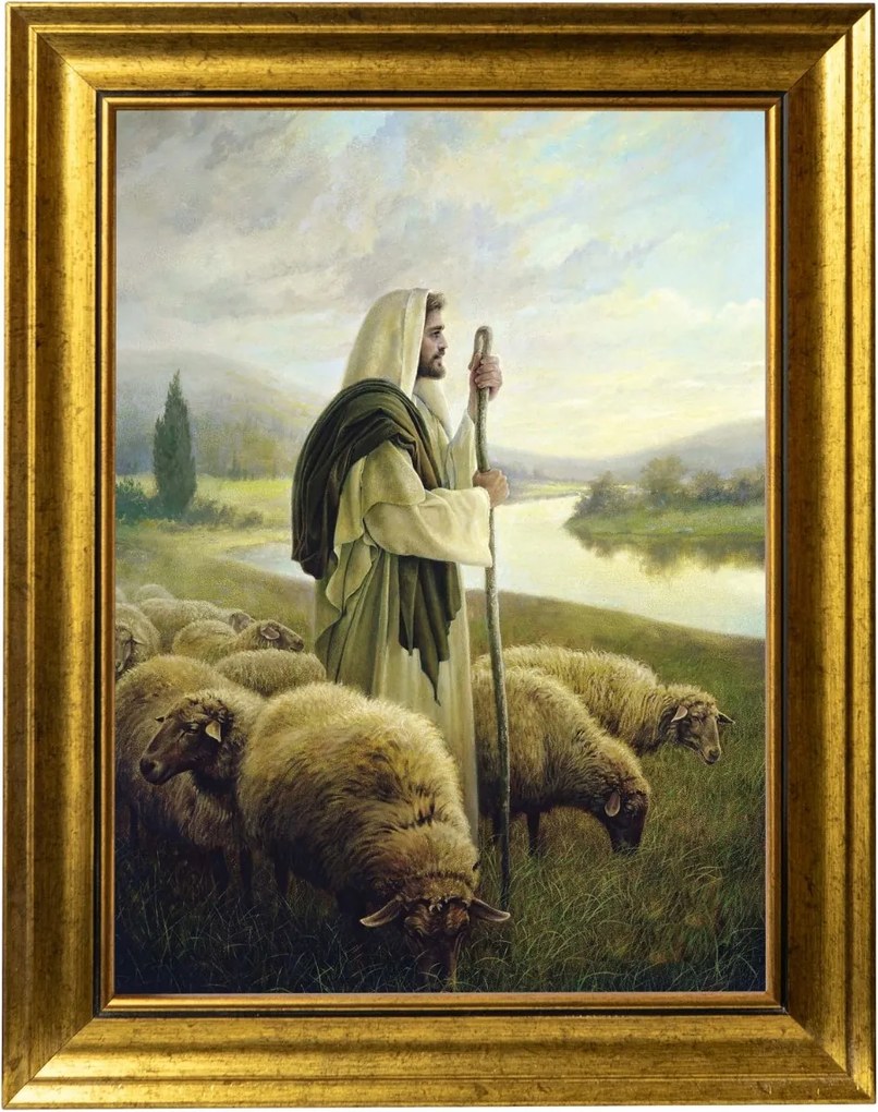 Jézus Krisztus Pásztor Szakrális Vászonkép Arany Díszkeret 30X40