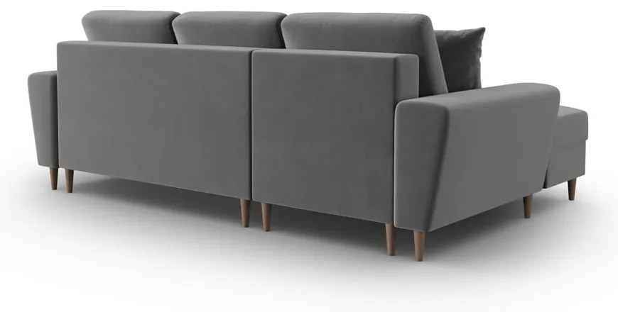 Világosszürke bársony kinyitható tárolóhelyes sarokkanapé (bal oldali-heverő résszel) Kyoto – Cosmopolitan Design