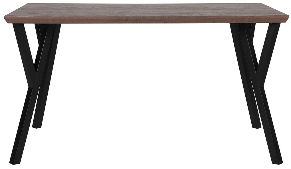 Egyedi Sötét Fa Asztal Fekete Lábazattal 140 x 80 cm BRAVO Beliani