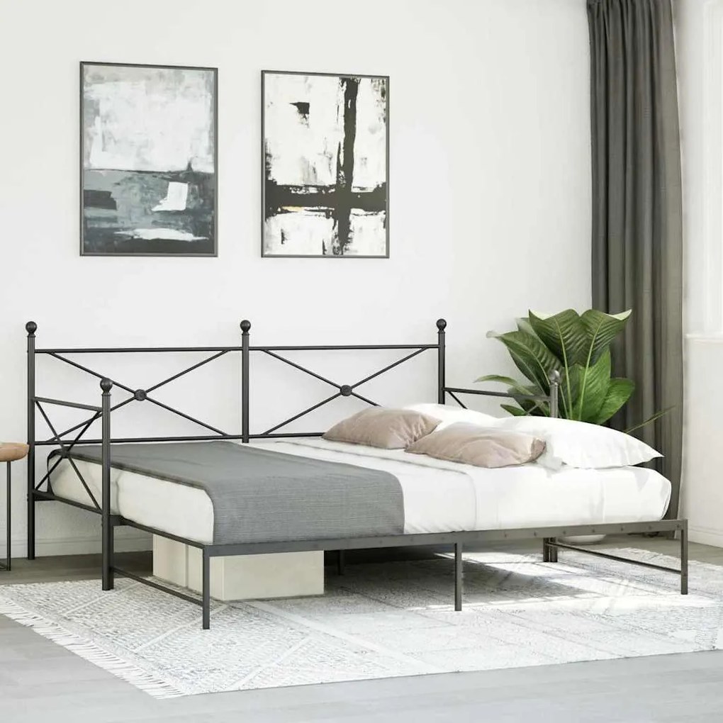 kihúzható kanapéágy matrac nélkül fekete 100x190 cm acél