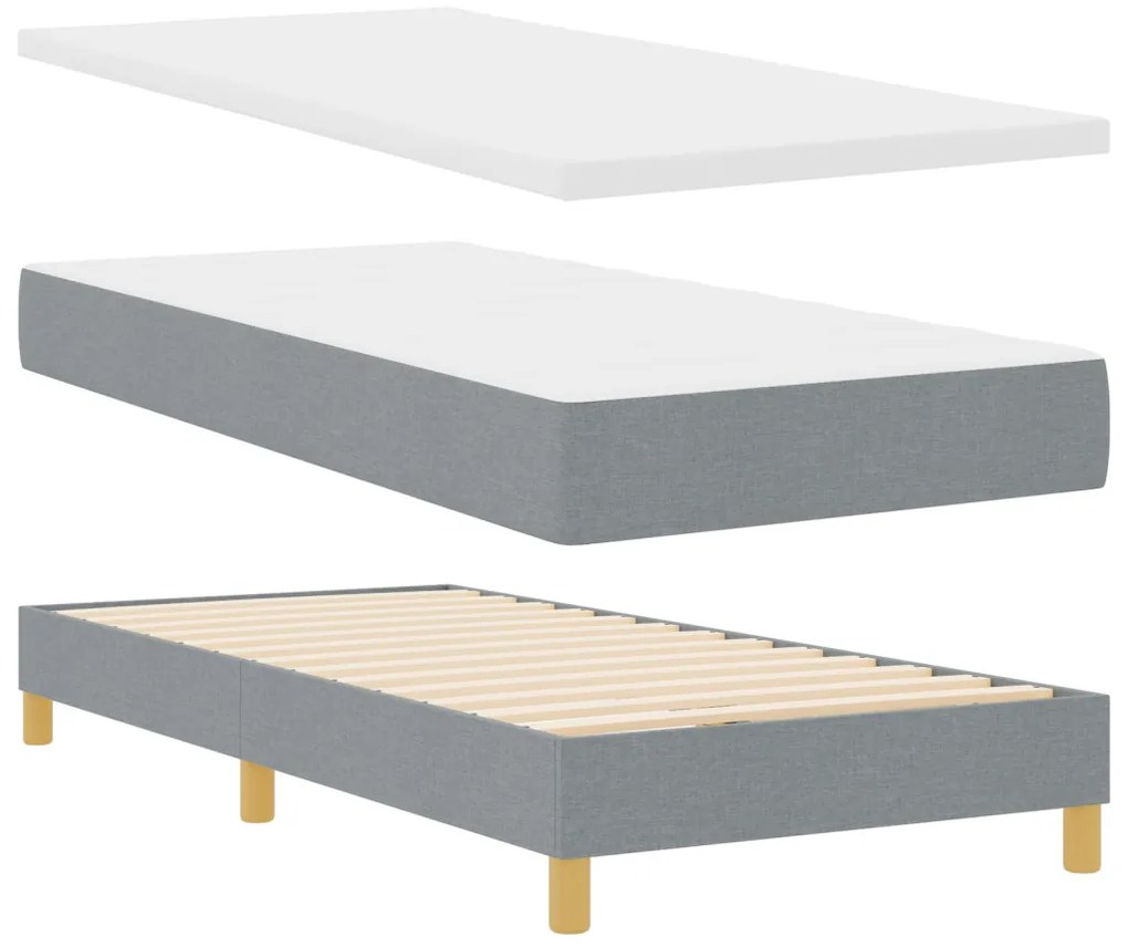 Boxspring ágy matraccal, világosszürke, 90x200 cm, szövet