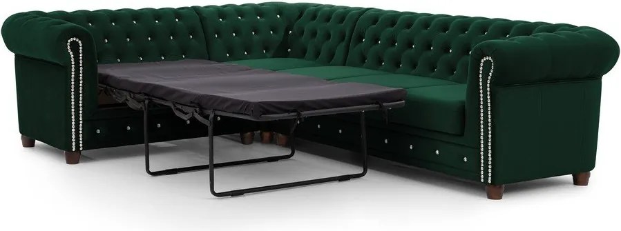 Zöld bársony kinyitható sarokkanapé (bal oldali-L alakú) York Blik – Ropez