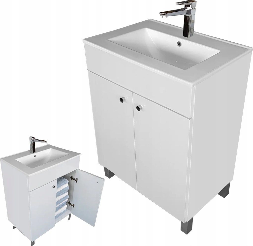 Fürdőszobai mosdószekrény 60 álló fehér fényes keskeny Wc ajtóval