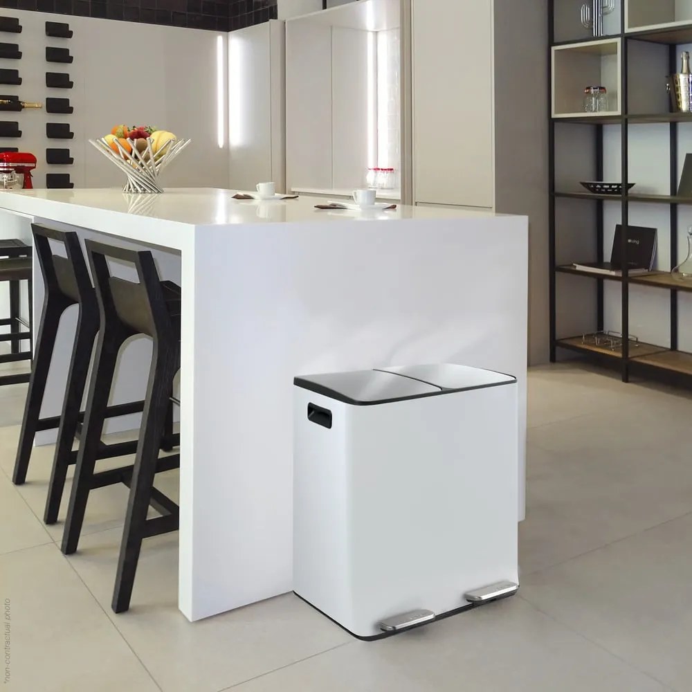 Matt fehér acél szelektív pedálos szemetes 2x20 l Aliya – Spirella