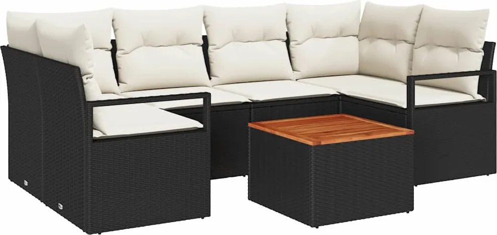 vidaXL Kerti Kanapé Szett párnával 7 pcs Fekete polirattan