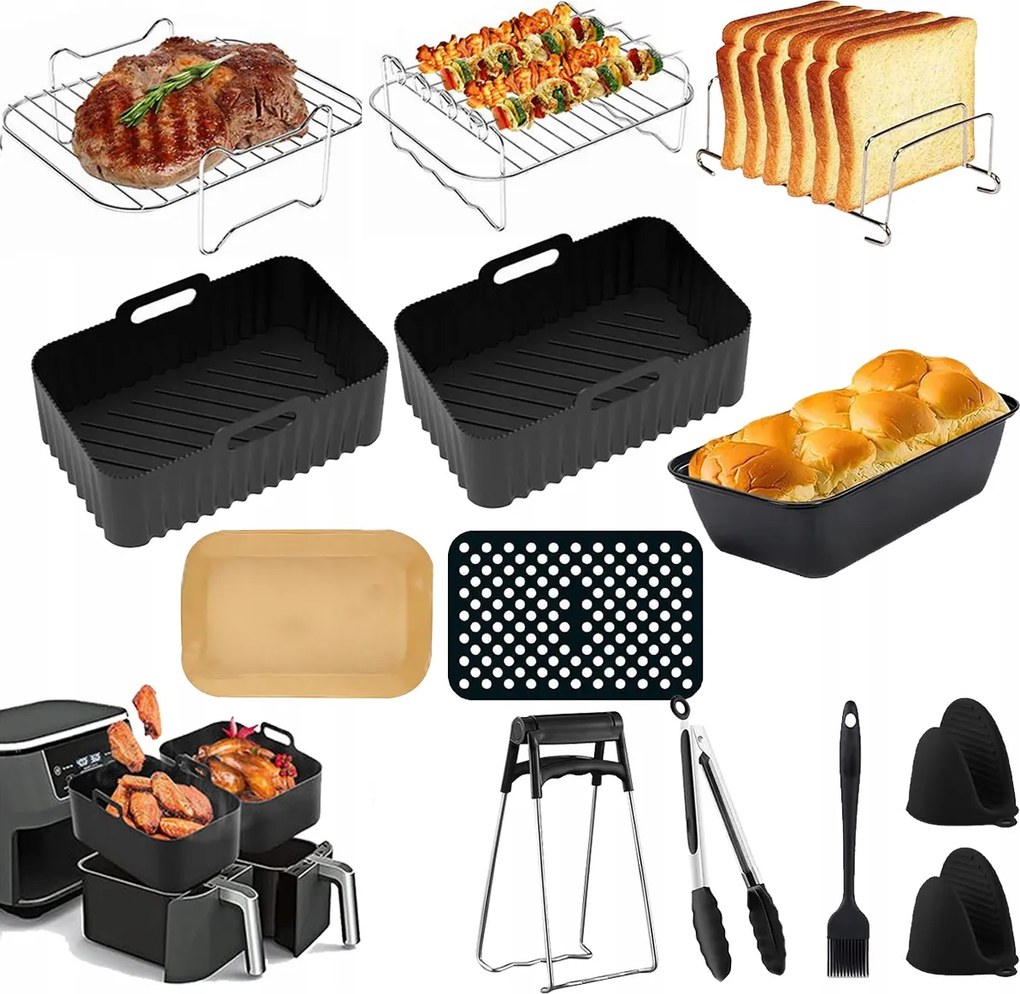 Akcesoria Airfryer Dual Basket Zsírmentes Olajsütőhöz 7,6L-ES Szett