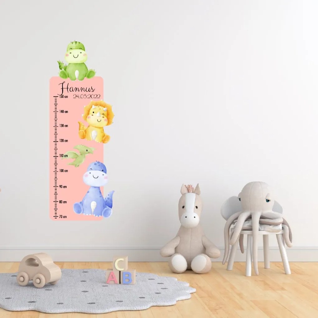 PIPPER. Textil falmatrica "Gyermek magasságmérő névvel - Dinoszauruszok"