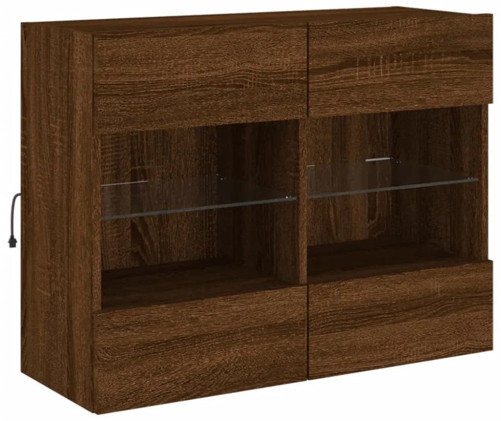 barna tölgyszínű fali TV-szekrény LED-del 78,5x30x60,5 cm