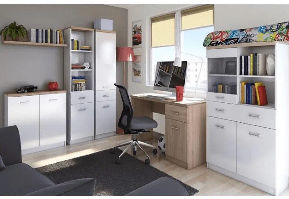 Polcos szekrény 2D1S, fehér/tölgy sonoma, univerzális, TOPTY TYP 05