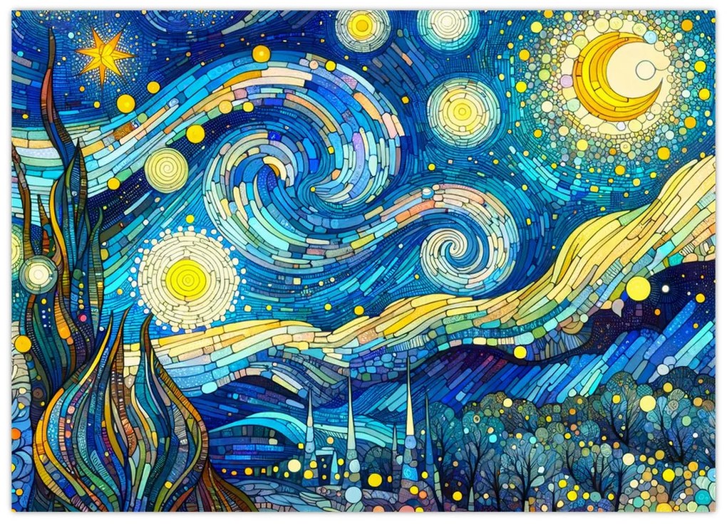 Üveg kép – Csillagos éjszaka mozaikja (70x50 cm)
