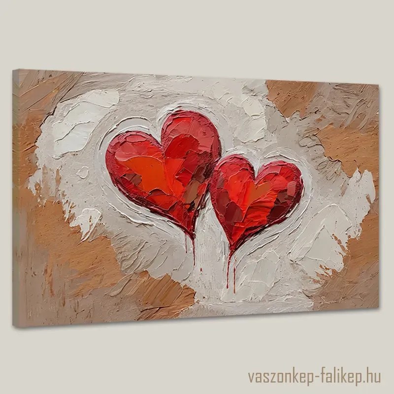 Két szív absztrakt falikép – érzelmes, prémium dekoráció 60x40 cm