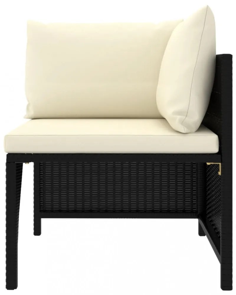 11 részes fekete polyrattan kerti bútorszett párnákkal