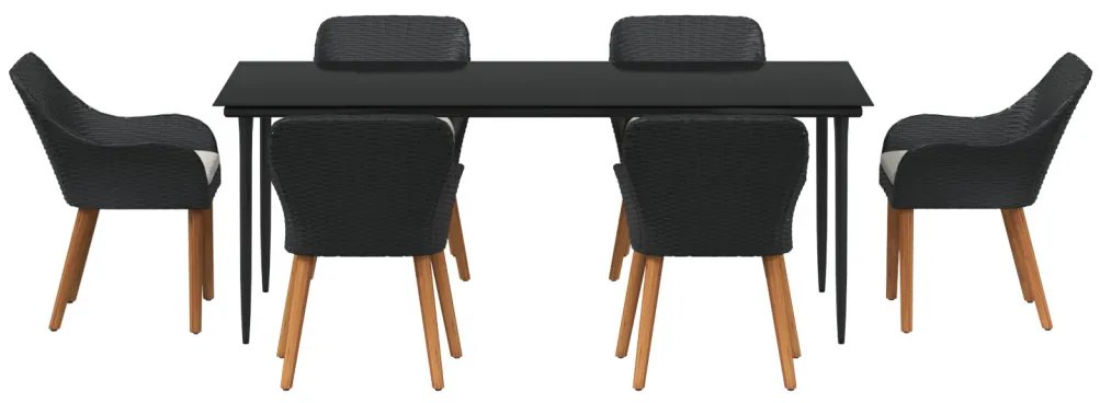 7 Darabos Kerti Étkező Szett Fekete Poly Rattan
