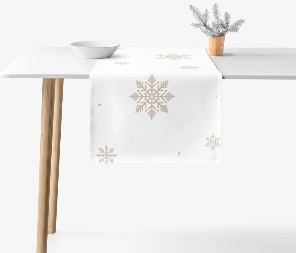 Goldea pamut asztali futó - hópelyhek fehéren 35x140 cm