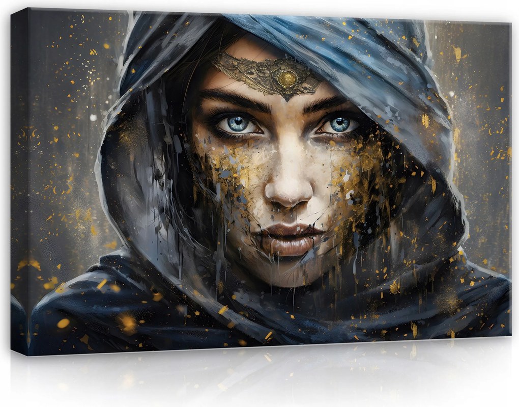 Vászonkép 120x80 Rejtélyes portré nő kapucni kék szem misztikum
