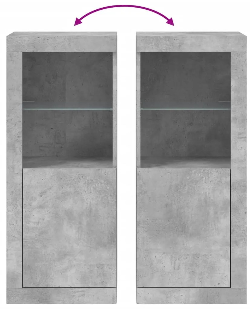 betonszürke tálalószekrény LED-világítással 41 x 37 x 100 cm