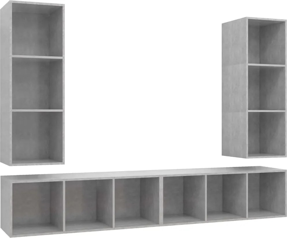 vidaXL 4 db betonszürke szerelt fa falra szerelhető TV-szekrény