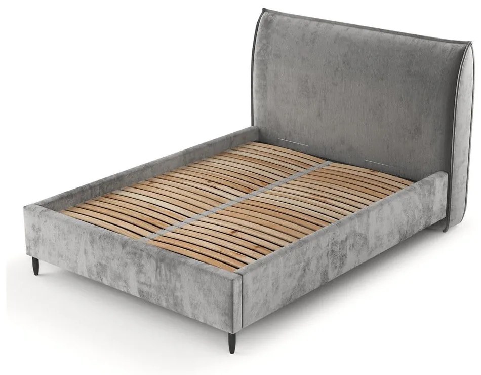 Szürke kárpitozott ágyneműtartós franciaágy ágyráccsal 180x200 cm Shell – Maison de Rêve