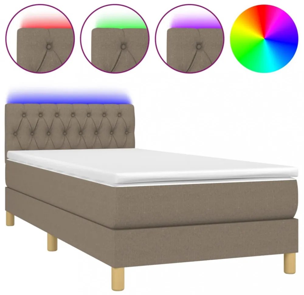 tópszínű szövet rugós és LED-es ágy matraccal 90x200 cm
