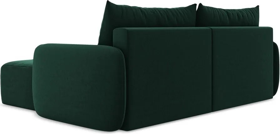 Sötétzöld bársony kinyitható-tárolóhelyes sarokkanapé (jobb oldali-heverő résszel) Kalena – Makamii