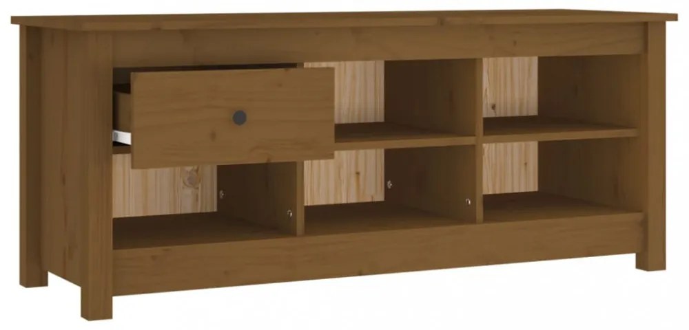 mézbarna tömör fenyőfa cipősszekrény 110 x 38 x 45,5 cm