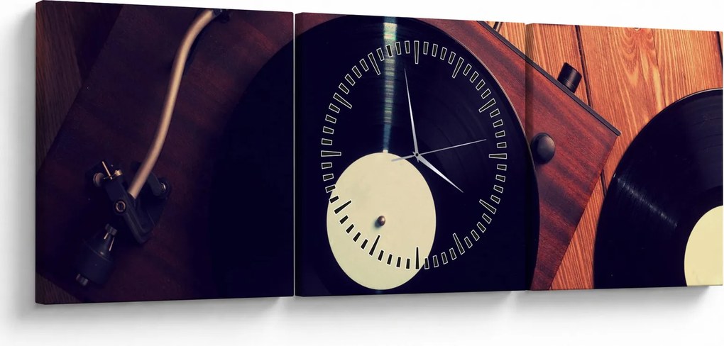 Gramofon lemezek képe (órával) (90x30 cm)
