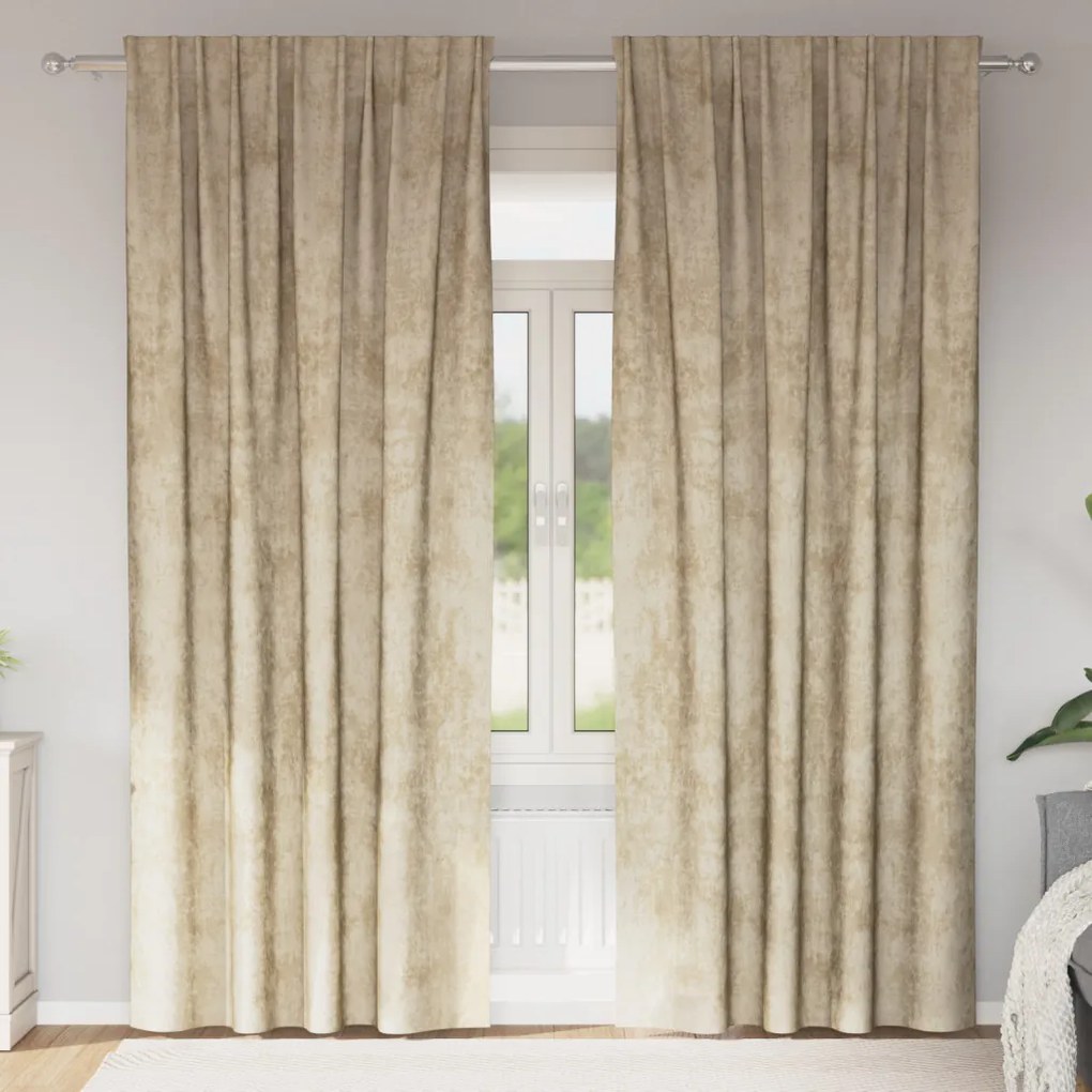 Velvet Függönyök 2 db Pálcával Krém 260x140 cm