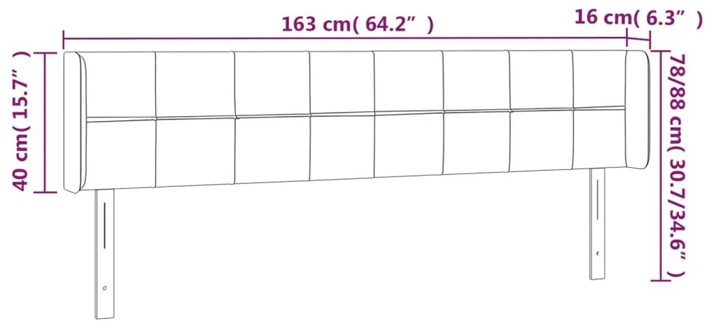 sötétkék bársony LED-es fejtámla 163 x 16 x 78/88 cm