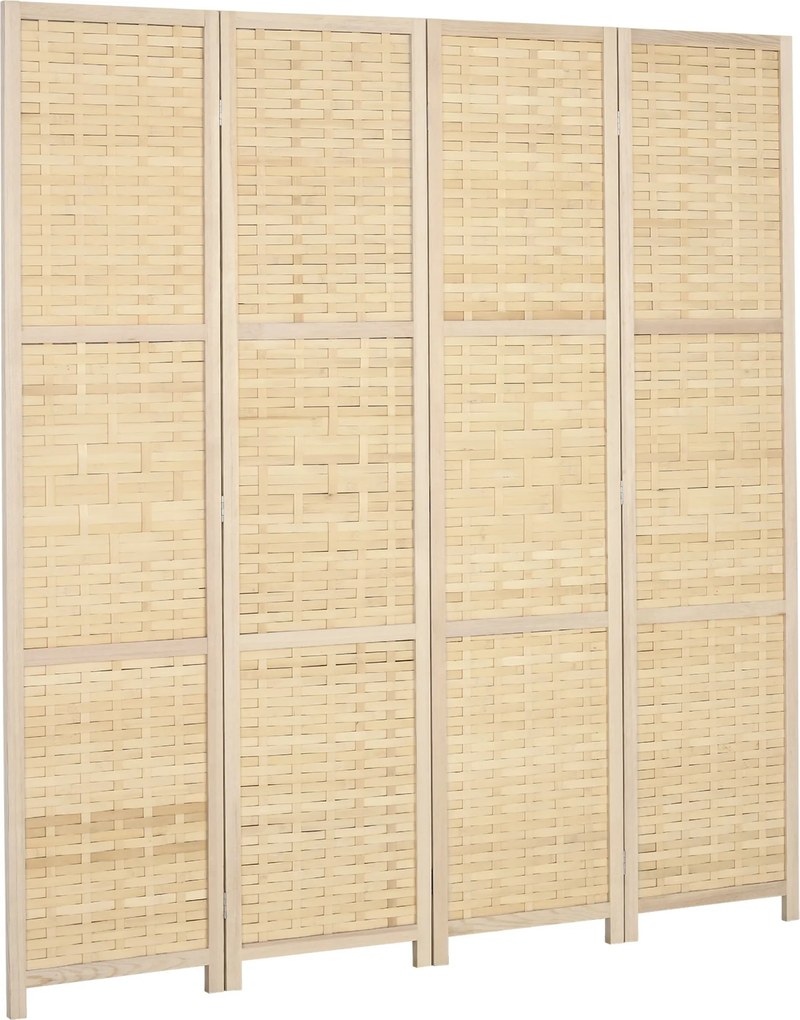 HOMCOM Beltéri 4-paneles Fa és Bambusz Woven Képernyő Elválasztó, Összecsukható Helytakarékos Partíció, Magasság 170cm, Természetes | Aosom