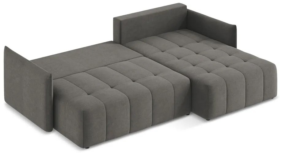 Sötétszürke kinyitható-tárolóhelyes sarokkanapé (jobb oldali-heverő résszel) Moku – Makamii