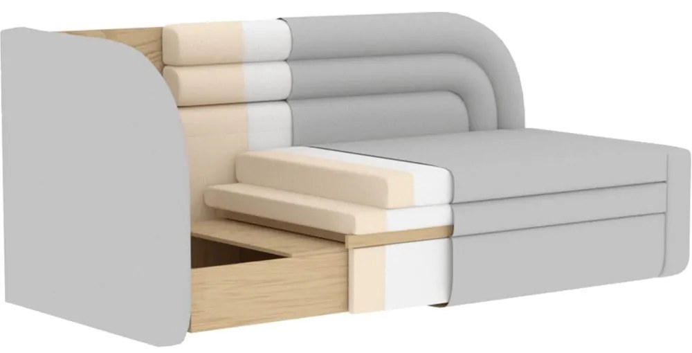 Krémszínű buklé kinyitható-tárolóhelyes kanapé jobb oldali 223 cm Fabillo – ELTAP