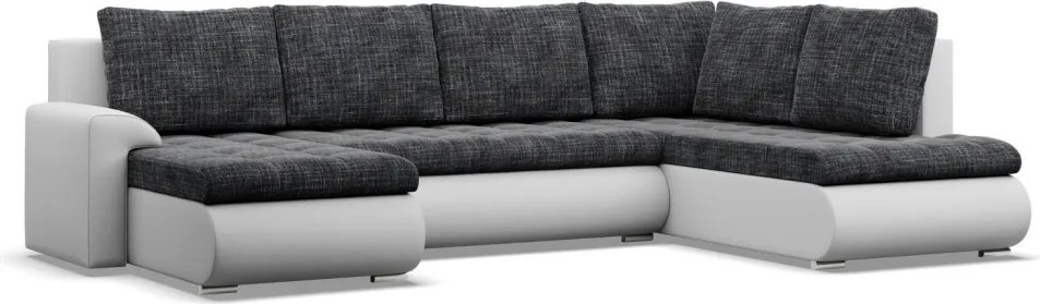 Tokio U sarokkanapé, 3 ágyneműtartóval, fonott + műbőr, jobboldali, sötétszürke - fehér